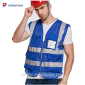 Chaleco reflectante de la seguridad de la alta calidad con la chaqueta de encargo del workwear del azul del chaleco de la alta visibilidad del bolsillo